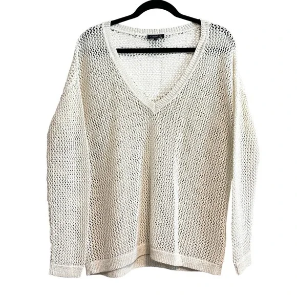 Caroll Paris Metallic Open Knit Linen Blend V-Neck Sweater Cream XS - Picture 4 of 14